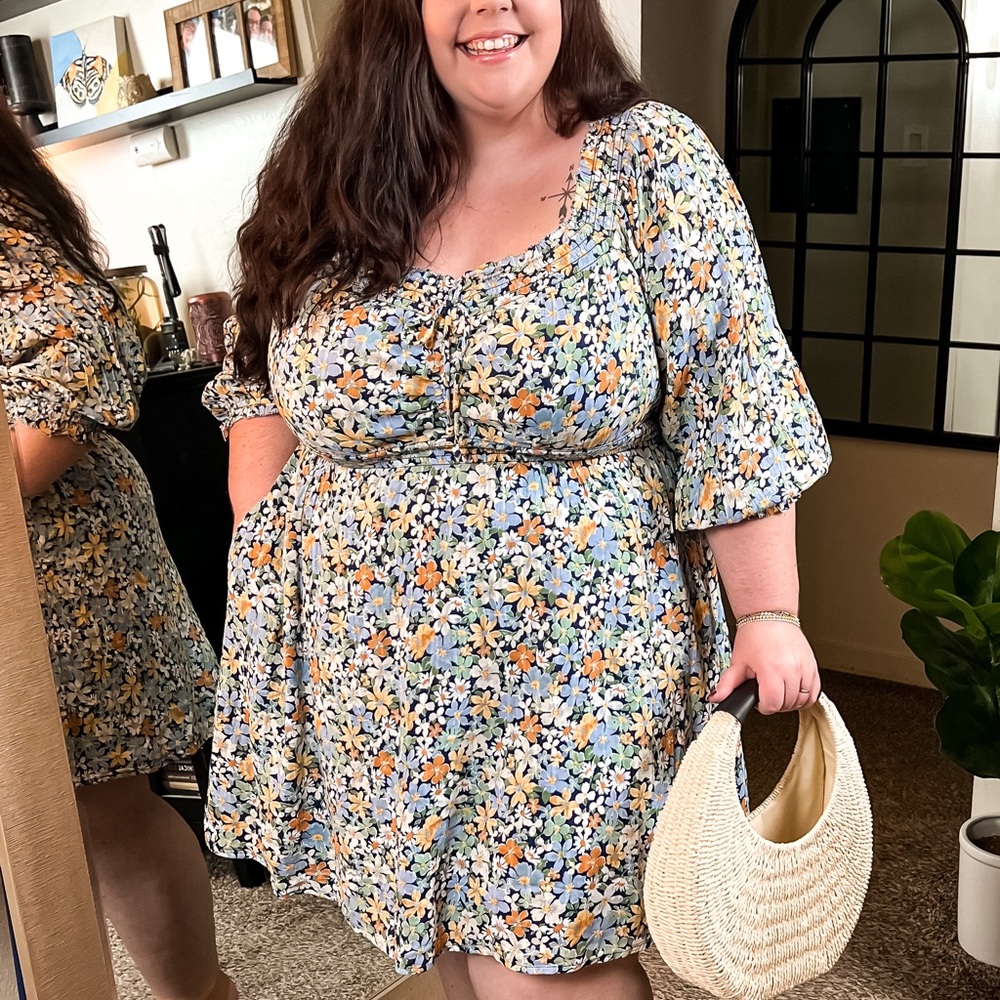 American Eagle Outfitters Floral Mini Dress - Blue and Orange